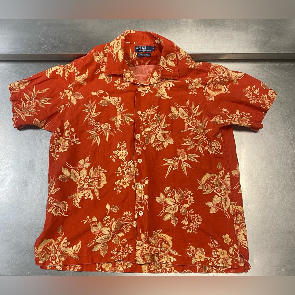 Polo Ralph Lauren Vintage Camp Linen Cotton Tropical Hawaiian Button Shirt L